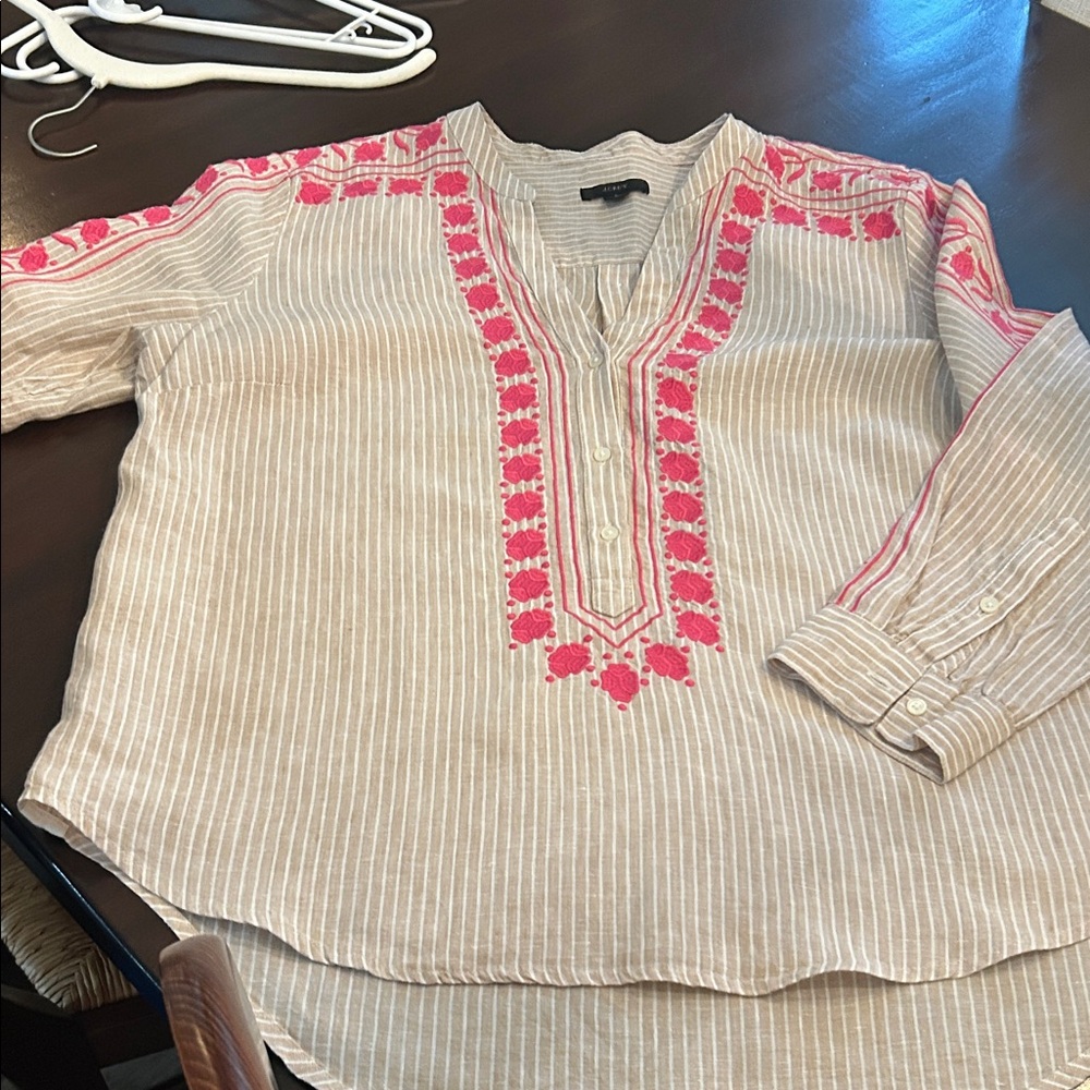J. Crew Tan and White Striped Top
